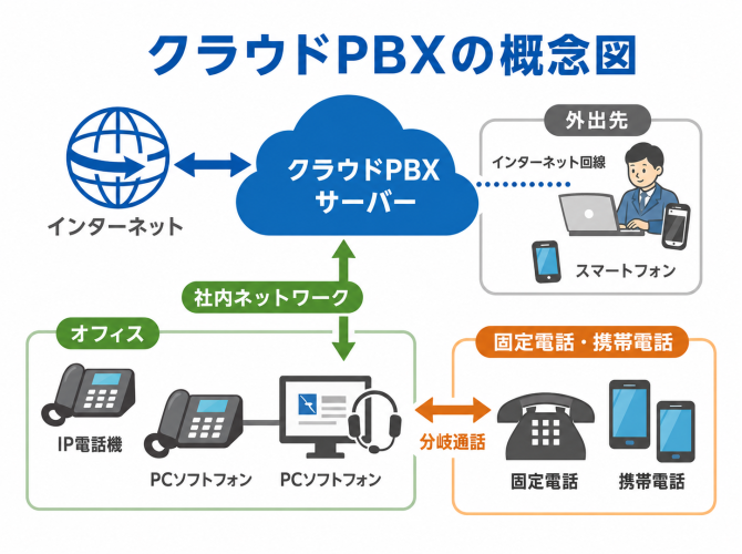 クラウドPBXの概念イラスト図