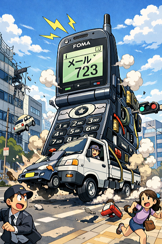 コミカルなFOMA携帯電話のイラスト